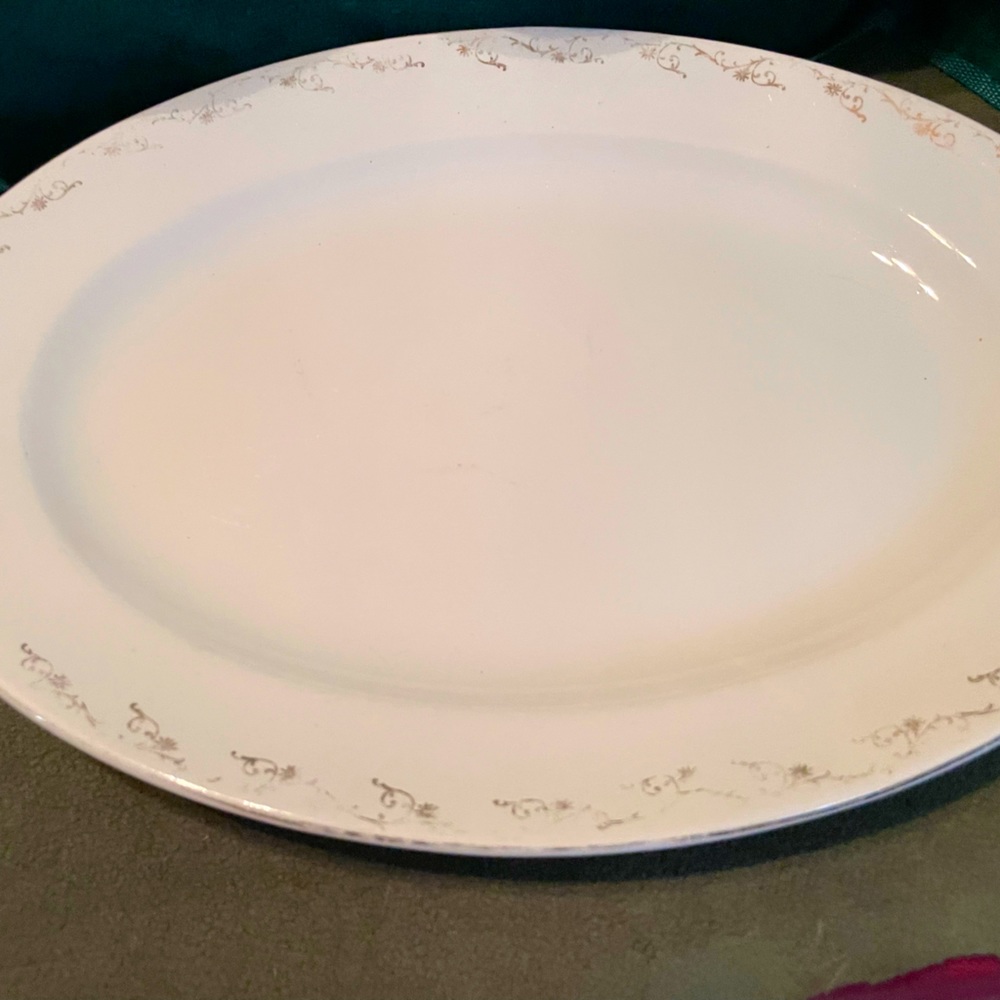 Vintage White Platter With Delicate Gold Floral Gold Sprays